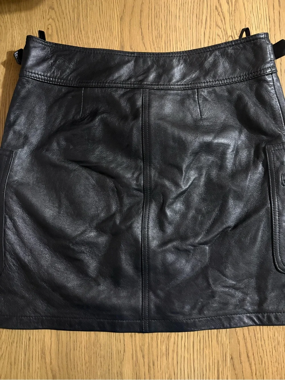 INC International Concepts Black Leather Mini Skirt with Buckle Waist